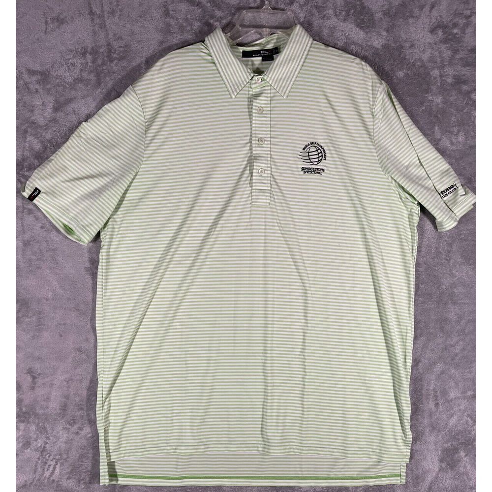 RLX Ralph Lauren Polo Shirt Mens 2XL Green White Stripe Golf Performance Wicking